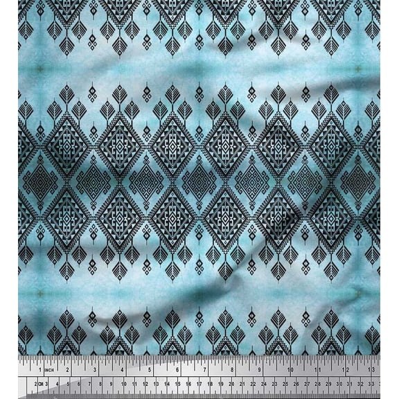 Soimoi Crepe Silk Fabric Aztec Southwestern Printed Fabric 1 Yard 42 Inch Wide