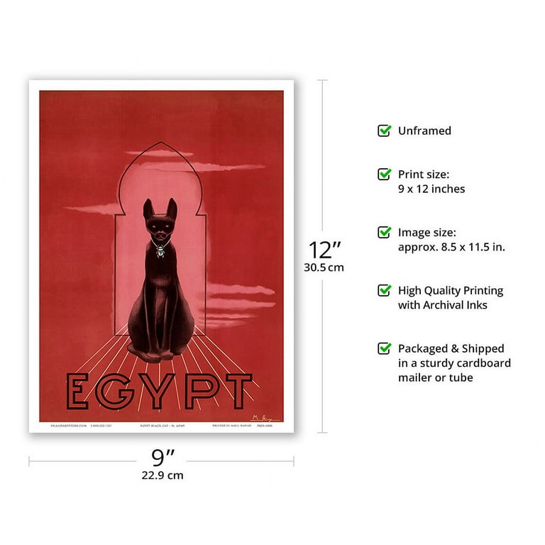 エジプト ビンテージポスター 猫 Bastet Cat by M. Azmy Egypt - Bastet (Bast) the Ancient Egyptian Black Cat Feline