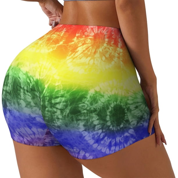 Fotbe Colorful Tie Dye Shorts Sin Costuras – Shorts Deportivos de Cintura Alta para Mujer, Elásticos para Gimnasio, Yoga, Running o Ciclismo-Large