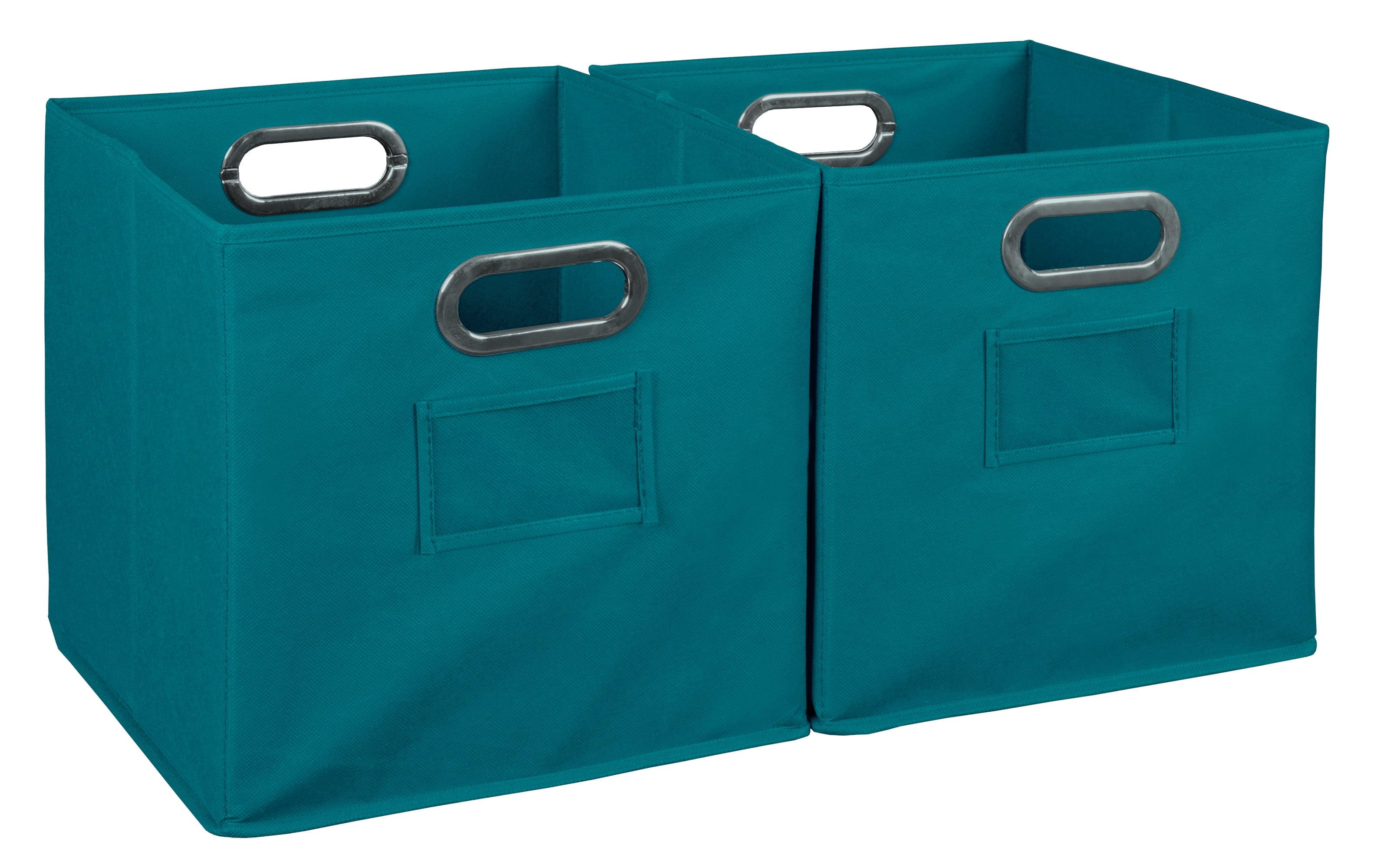 Collapsible Home Storage Set of 2 Foldable Fabric Storage Bins- Teal