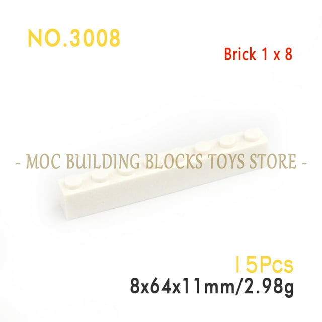 Pièces 3008 Briques 1x8 Blocs de Construction Classiques Accessoires DIY Jouets de Conception Architecturale Assemblages Particules Blanc 15 Pcs