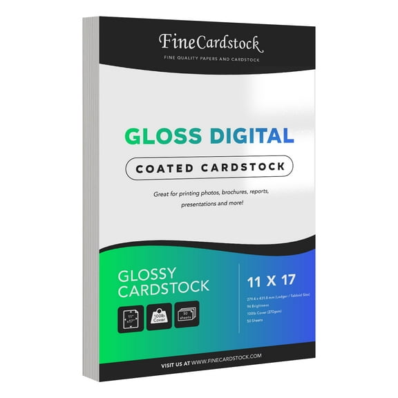 Double-Sided Gloss Digital C2S Cardstock Paper – Perfect for Color Laser Printing, Design Proposals, Flyers, Brochures | 11 x 17 | Glossy 100lb Cover (270gsm) | Acid Free | 50 Sheets