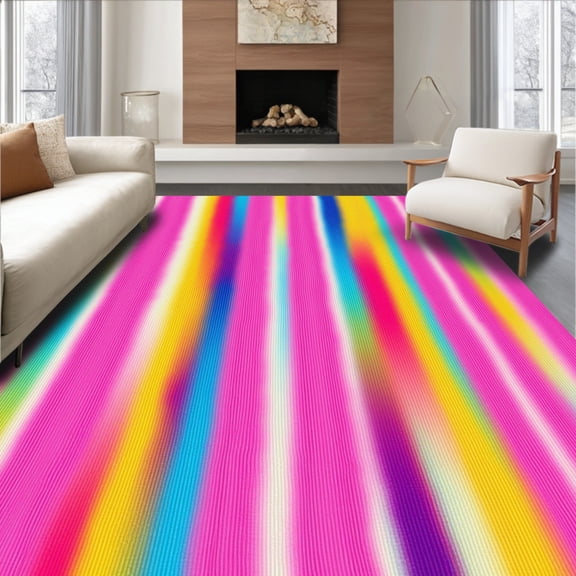 ODIKA 4'x6' Machine Washable Non-Slip Area Rug, Cascading Bands Jubilee Design High Traffic Rug, Pink, 702947