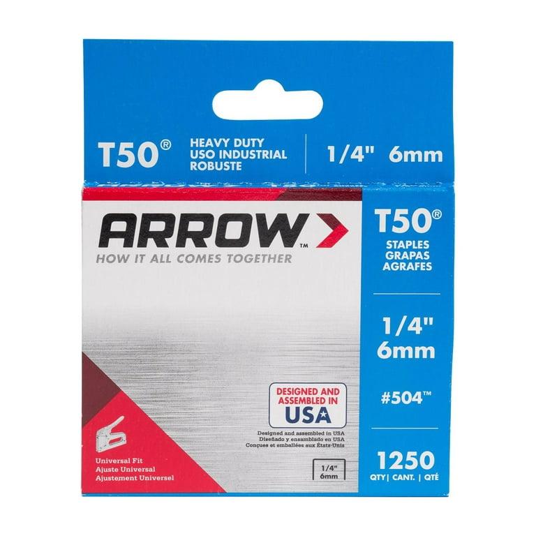 Arrow Fastener Flat Crown Staples, 1/2 x 3/8, Silver - 1250 pack