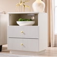 thumbnail image 4 of wow97e Fluted Nightstand, Modern Bed Side Table with Charging Station, Wooden Wide End Table w/2 Drawers for Bedroom and Living Room, 4 of 7