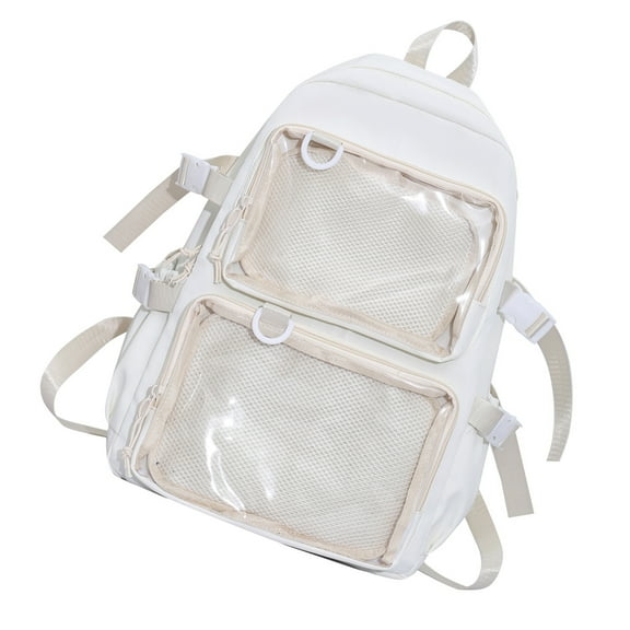 Japanese College Student Nylon Backpack Large Capacity Pin Display Clear Pockets School Bag Zippered Itabag