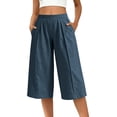 thumbnail image 7 of Women's Loose Cropped Pants Baeitkot Women's Solid Color Loose Casual Elastic Waist Pleated Cropped Pants with Pockets Navy M, 7 of 7