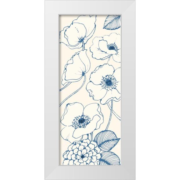 Wild Apple Portfolio 8x14 White Modern Wood Framed Museum Art Print Titled - Pen and Ink Flowers on cream Panel III