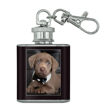 Labrador Lab Puppy Dog Bachelor Bow Tie Stainless Steel 1oz Mini Flask Key