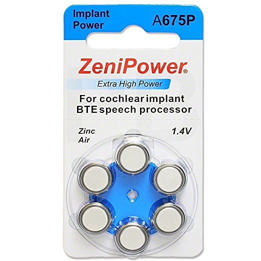 60 ZeniPower Hearing Aid Batteries Size: 675P Cochlear