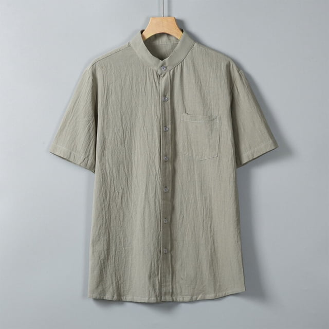 pstuiky camisetas de hombre, Camisa informal de manga corta con cuello alto, bolsillos y botones de color liso para hombre camisas casuales para hombre l