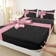 thumbnail image 3 of Homewish Glitter Romantic Bowknot Twin Sheet Sets, Black Pink Fashion Twin Fitted Sheet, Couple Valentine's Day Flat Sheet, Luxury Bedroom Decor, 3 Pieces, 3 of 7