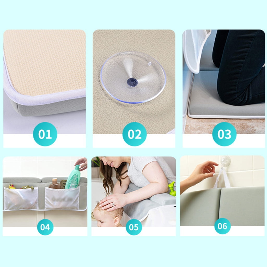 Tizuqe Baby Bath Kneeler with Elbow Rest Pad Set Thick Bathtub Kneeling Mat for Knee