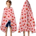 thumbnail image 3 of Red Strawberry Plants Fruit Pink Pattern Hooded Bath Towel，60"x35" for Ages 3 To 12 Kids, Quick Dry Lightweight Soft Microfiber Hood Beach Towel Cover Up for Kids, 3 of 7