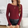 thumbnail image 4 of ZHYou Womens Long Sleeve Tops,Lace Butterfly Cut Out Back,Classic Fit,Stretchy Soft Round Neck Blouses,Wine,Size L, 4 of 7