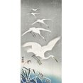 thumbnail image 2 of Koson, Ohara 14x24 Gold Ornate Wood Framed with Double Matting Museum Art Print Titled - Descending egrets in snow, 2 of 4