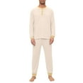 thumbnail image 2 of Dwelliawo Men's Viscose Pajamas Set Henley Neck Long Sleeve Tee and Pants Pockets Two Pieces Lounge Pj Loose Comfy Solid Trendy 2025 Fall Sleepwear Set Champagne S, 2 of 9