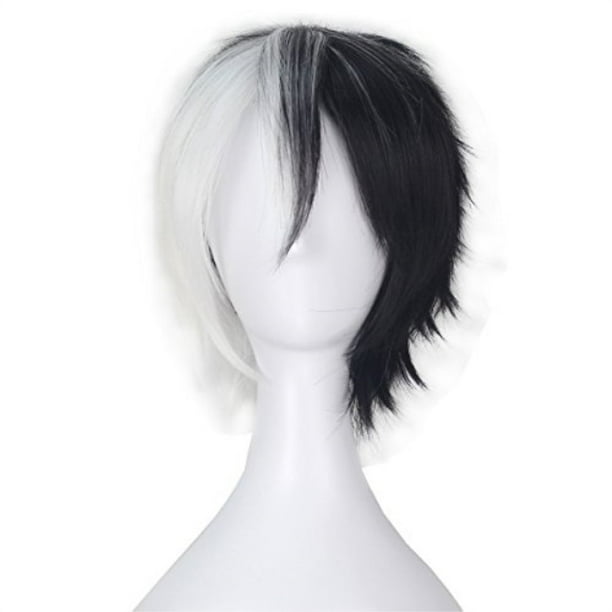 Short Straight Unisex Half Black And Half White Color Lolita Cosplay Wig Men Boy Walmart Com Walmart Com