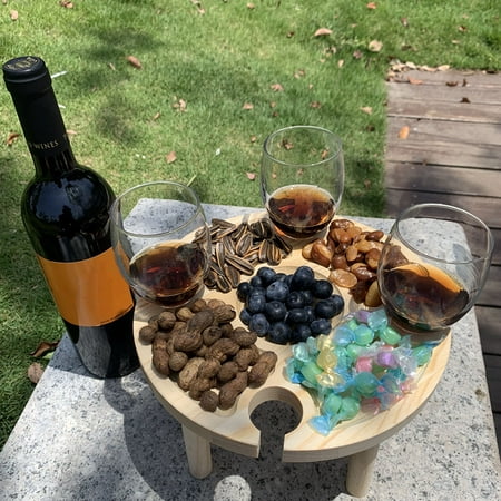 Wooden Folding Picnic Table With Wine, Wooden Wine Holder For Picnic Table
