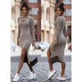 thumbnail image 1 of Vestido Midi acanalado de punto con cuello alto y manga larga para mujer, traje Sexy ajustado, elegante e informal, 1 of 7