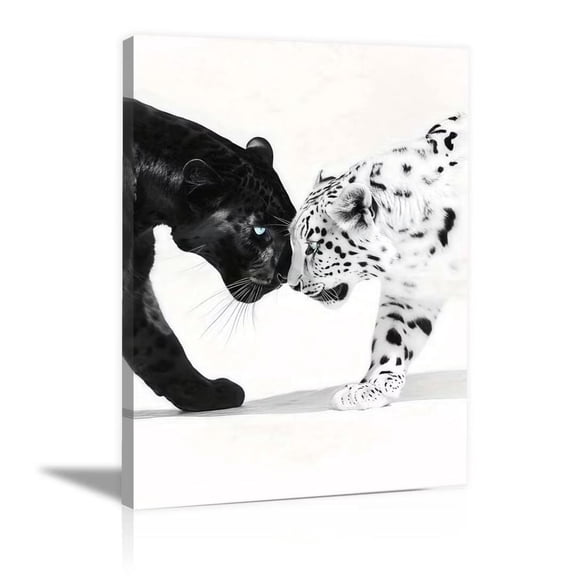 Mudket Black & White Leopard Panther Nuzzle Canvas Wall Art, Modern Minimalist Canvas Art for Living Room Bedroom Print for Entryway Home Decor , Framed Ready to Hang - 12"L x 8"W