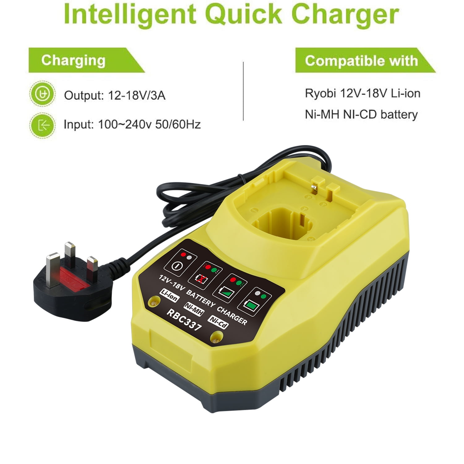 18-Volt P117 Rapid Charger Replacement for Ryobi 12V-18V Battery Lithium-Ion/NiCad Battery P102 P108 P189 P197 P103 P105 P107 P190 P191 PBP002 PBP005