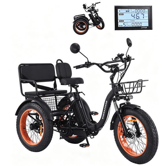 Triko Electric Tricycle for Adults Passenger Seat E Trike Electric Tricycle for Adults, 750W Brushless Motor 48V15.6AH Up to 55 Miles Fat Tire Folding Trike, Step-Thru 3 Wheel Electric Bicycle Unisex