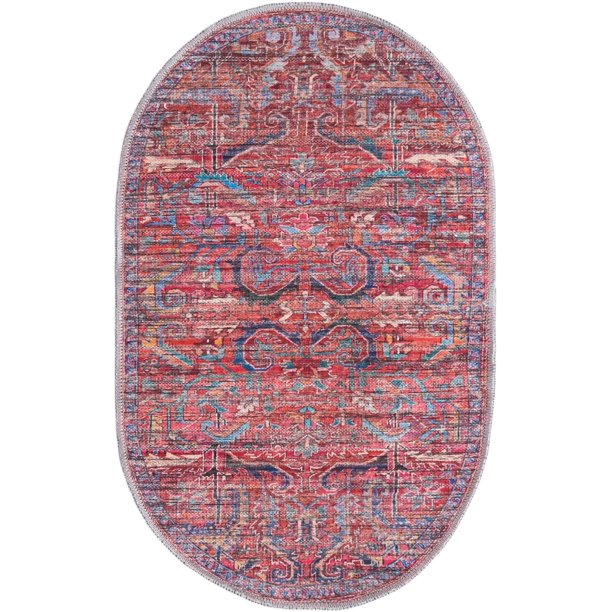 Rugs.com Maahru Collection Washable Rug – 2' x 3' Oval Rust Red Low ...