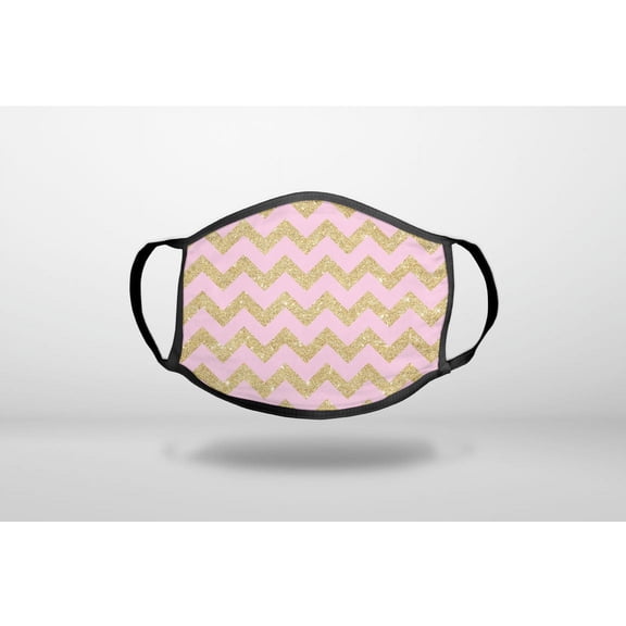Pink & Gold Print - Chevron Pattern - 3-Ply Reusable Soft Cloth Face Covering, Unisex, Cotton Inner Layer
