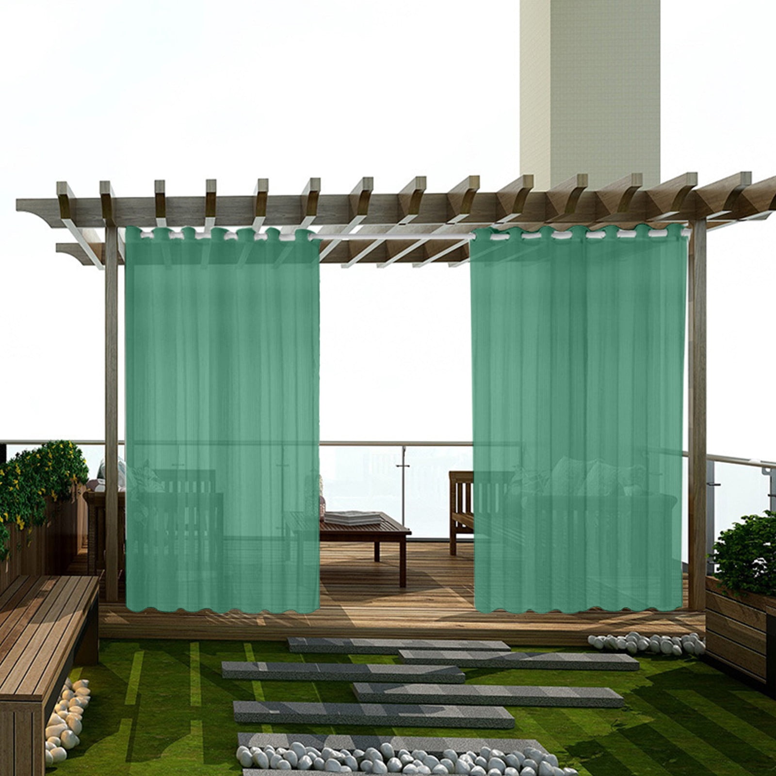Xhegex Outdoor Curtains Waterproof Windproof Weatherproof Curtain for Patio, Cabana, Porch, Pergola and Gazebo, Grommet Top and Tab Bottom Drape, 2Panels, 52x72 inch, Green