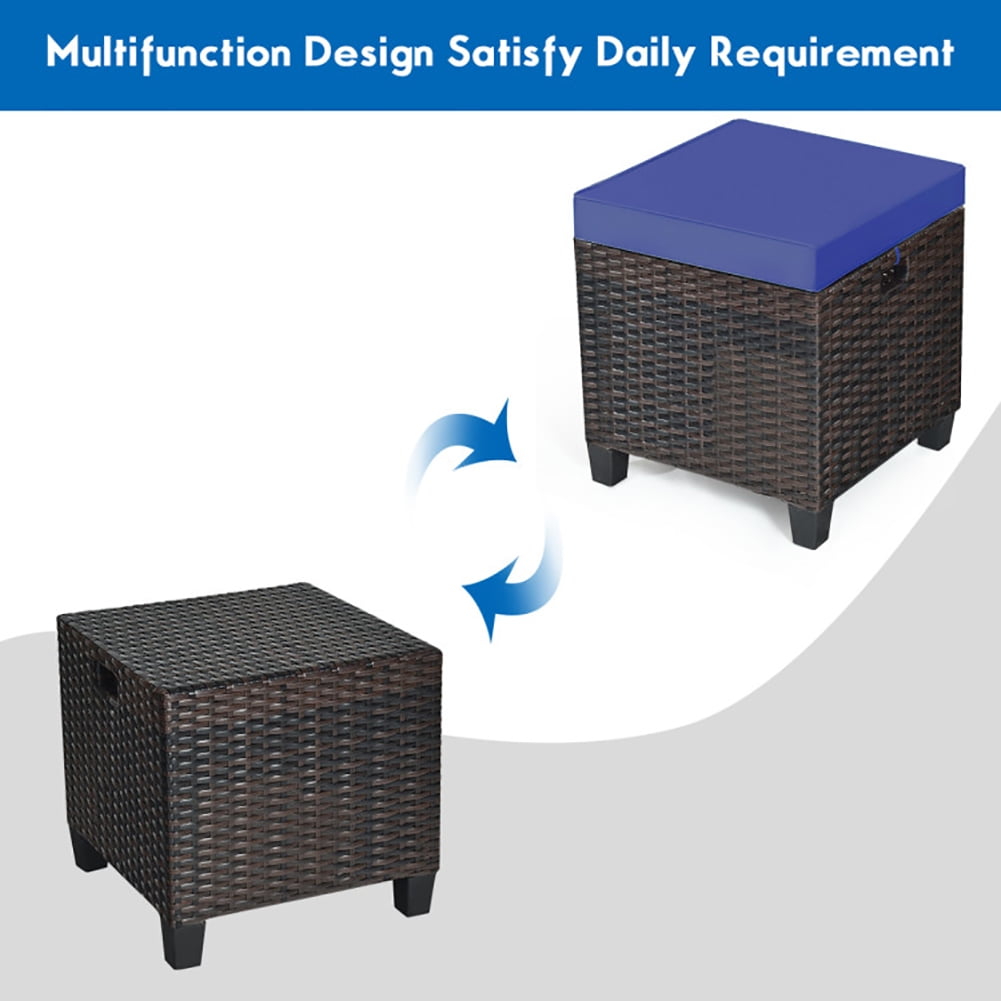 Aimee Lii 2 Pieces Patio Rattan Ottoman Set with Removable Cushions, Outdoor Patio Furniture Set, Navy