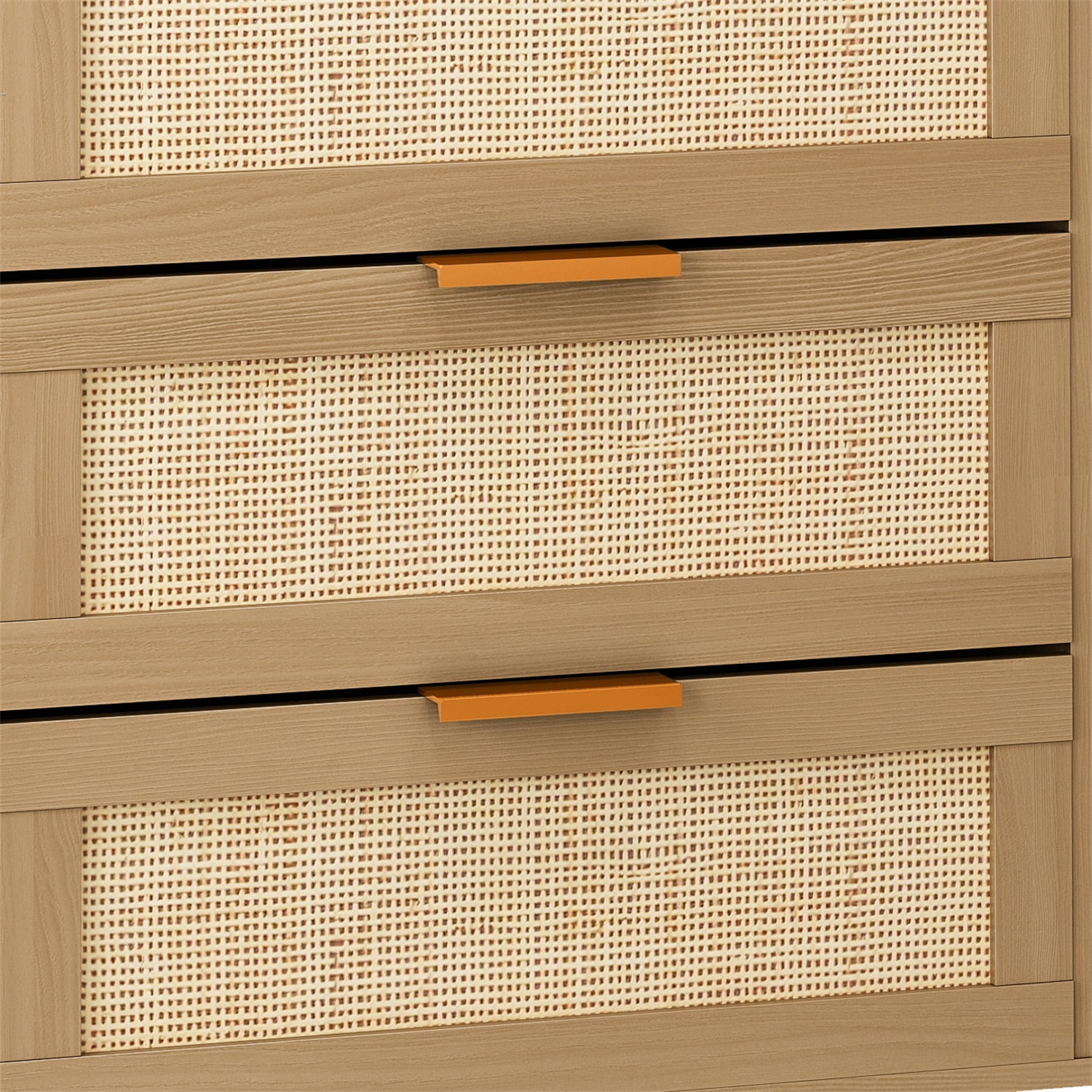 Kadyn Chest of Drawers, 6 Drawers Rattan Dresser for Bedroom with Gold Handle, Oak Nursery Dresser Kadyn Chest of Drawers, 6 Drawers Rattan Dresser for Bedroom with Gold Handle, Oak Nursery Dresser