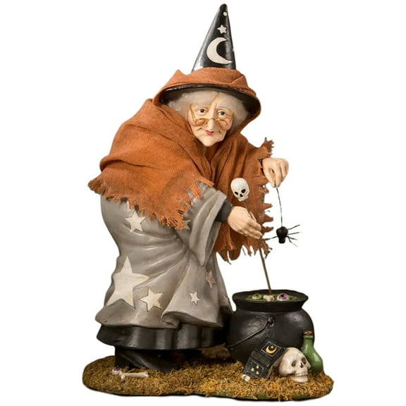 Bethany Lowe 12.00In Star Luma Witch, Polyresin, Halloween Cauldron Skulls Bat Td2217