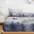thumbnail image 6 of Full Size Fitted Sheet Set - Blue Mist Forest 3 Piece Bedding Sets 16" Deep Pocket Fitted Sheet with 2 Pillowcases Pine Larch Trees Natural Landscape Brushed Microfiber Hotel Luxury Bed Sheets, 6 of 9