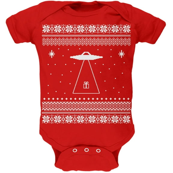 Alien Beam Ugly Christmas Sweater Red Baby One Piece - 18-24 months