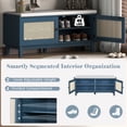 thumbnail image 3 of Miekor Furniture Boho Rattan Entryway Bench with Storage, Cushioned Shoe Bench with Double Doors, Wooden Shoe Organizer Bench for Entryway and Hallway (Antique Navy+Beige ) No1149, 3 of 9