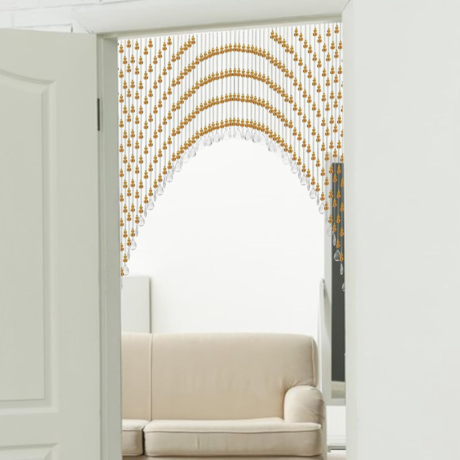 60 Strings Beaded Curtain for Doorway Tassels Beads Hanging Fringe Room, Hanging Beads Curtain Wall Closet Privacy Decor Room Bead Partition Curtain Divider Window Hallway 8.2-9.8ft (Amber, Clear)