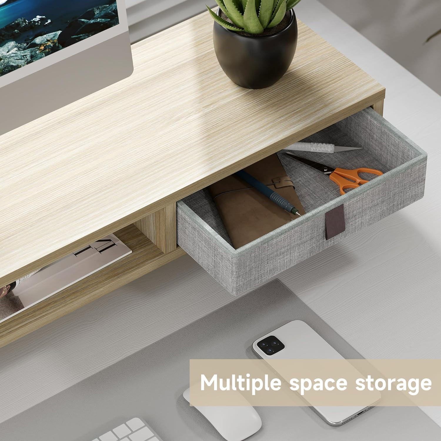 Monitor Stand, Dual Monitor Stand with 2 Drawers, Monitor Riser for 2 Monitors, Adjustable Height Computer Stand, Office Monitor Stands for Desk, Laptop, PC, TV, Printer