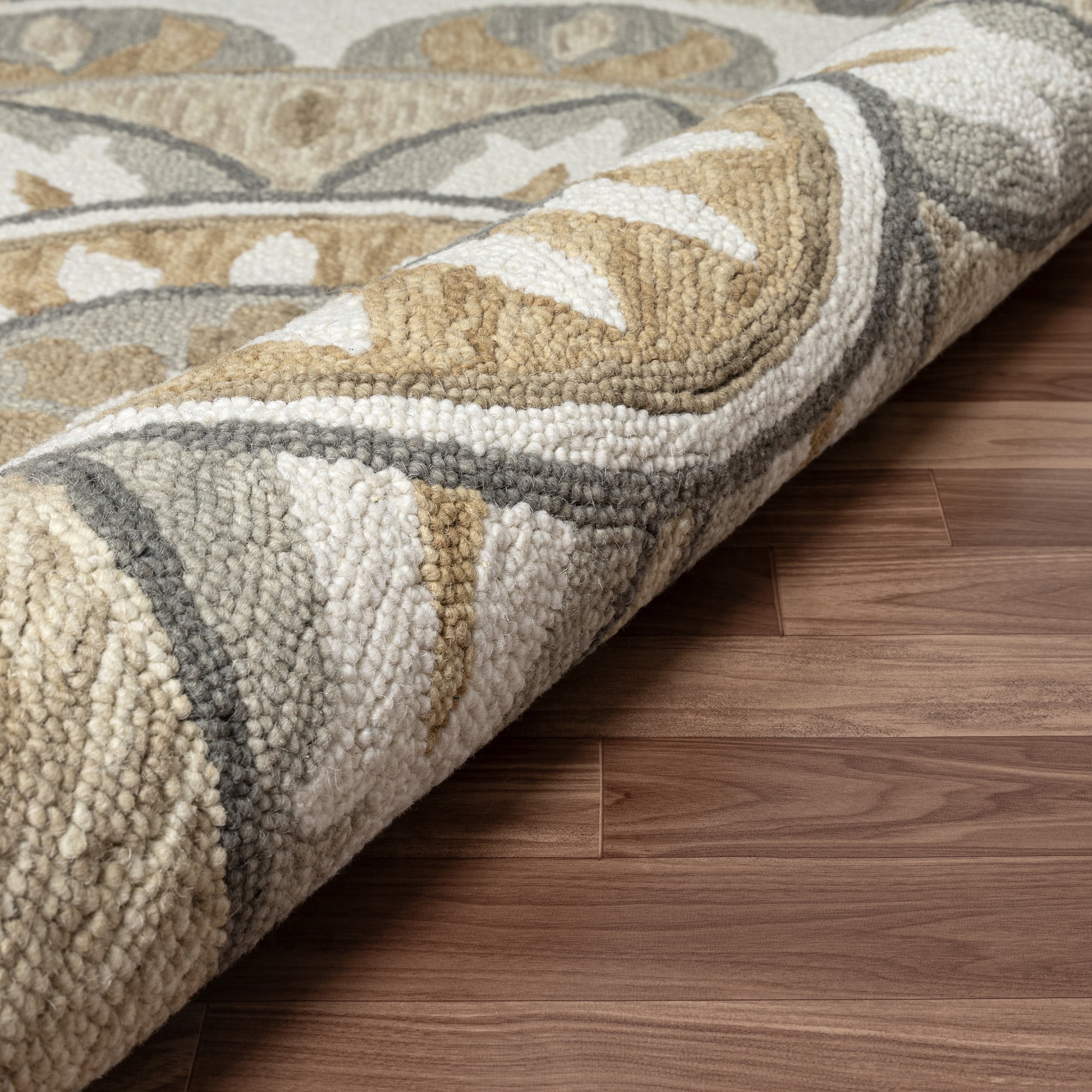 Ox Bay Ella 6' Round Silver Gray/Ivory Floral Wool Indoor Area Rug