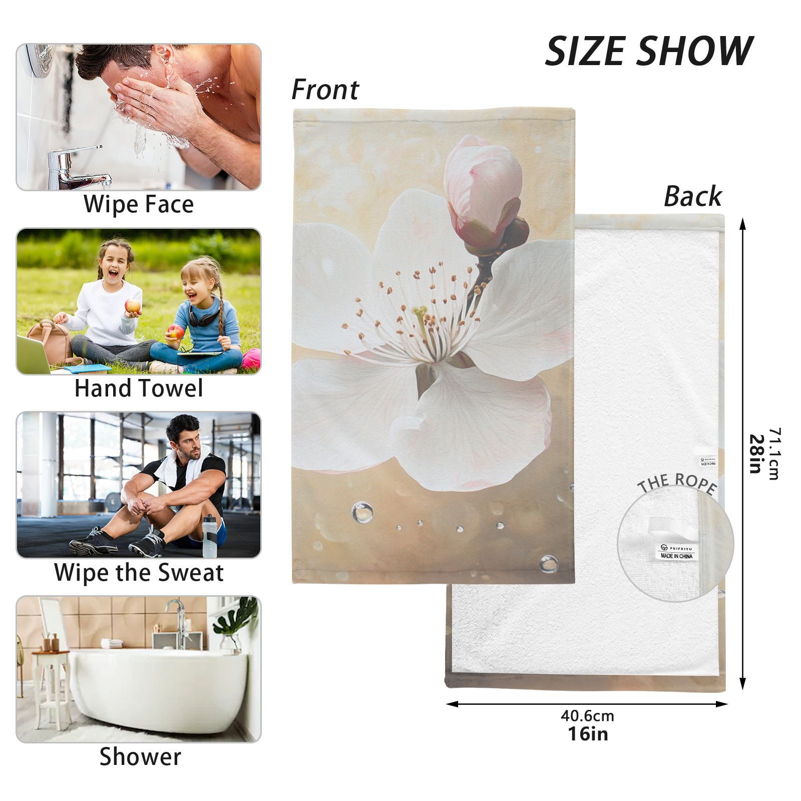 Blossom Drop Hand Towels Cotton Bath Towels Large Face Towels Absorbent for Bathroom 2 Packs
