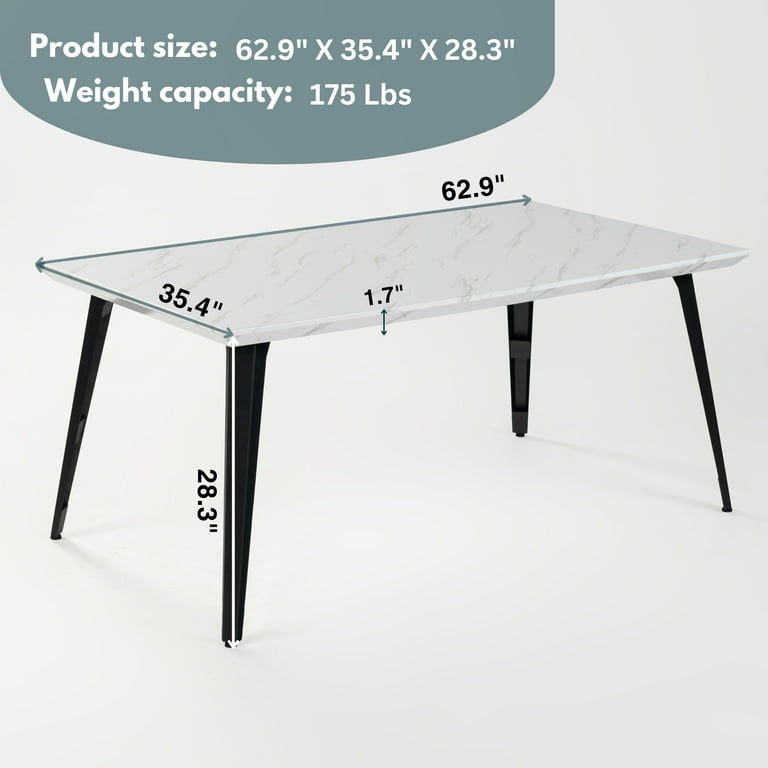 LUCKY ONE Marble Table 6-Piece Rectangle White Wood Top High