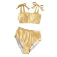 thumbnail image 4 of QURATI Swimwear Womens Bikini Sets 2 Piece Striped Swimsuits Tie Bow Shoulder High Waisted Summer Beach Bathing Suits Yellow S, 4 of 9