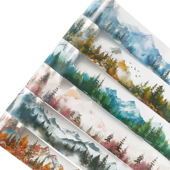 6 Rolls 13 Yards Mountain PET Tape Forest Nature Landscape Scrapbooking Tapes 4.6cm Adhesive Waterproof Decorative Masking Tape Sticker for Christmas Journaling Planner Notebook DIY diy
