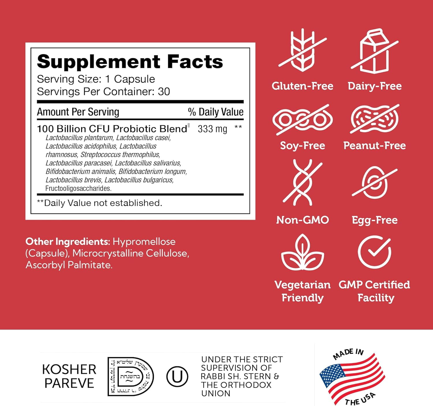 Zahler BioDophilus100, Advanced Probiotic Formula, 100 Billion CFU, 30 Capsules, Probiotic, Probiotics, Probiotic Supplement