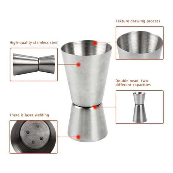 QHUDLV Steel Double- Cocktail Shaker Measure Cup 25/50ml Cocktail Device Jigger Layered Silver F3h6 Wine Cup Measure