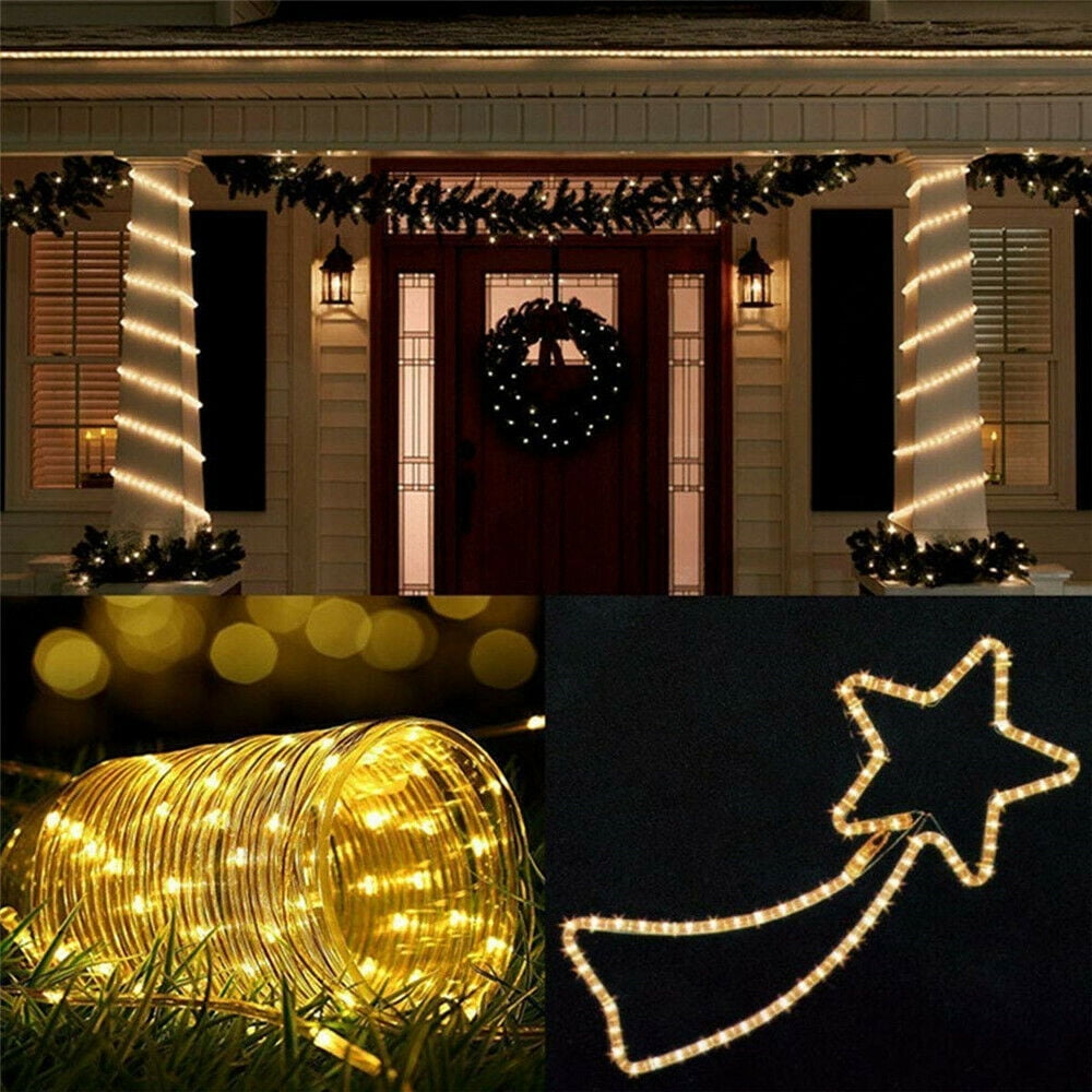 HESHENG Christmas Solar Powered Rope Tube String Fairy Lights Strip Outdoor Garden Xmas Decor Lights, Warm White 32M-300LEDS