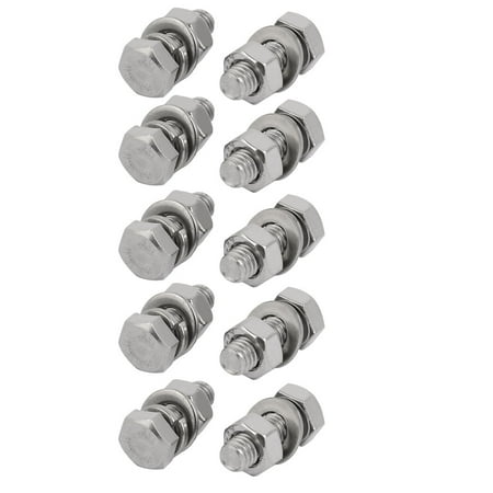 

Unique Bargains 10pcs 304 Stainless Steel M6x20mm Hex Bolts w Nuts and Washers Assortment Kit