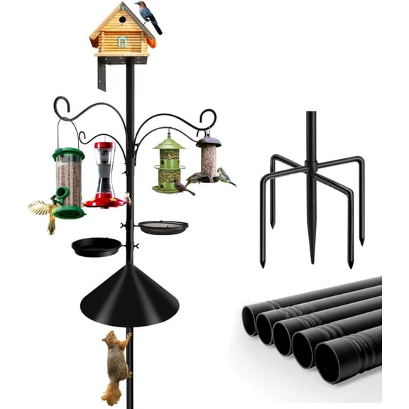Bird Feeder Pole - 92 Inch Heavy Duty Birdhouse Stand with Squirrel Proof Baffle for Outdoor, Adjustable Bird Feeding Station with Multi Shepherds Hooks Mental Trays for Garden Attracting Wild Birds