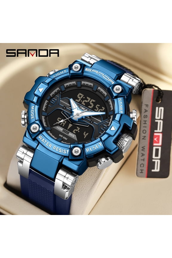 3186 Trendy Digital Quartz Analog Electronic Double Display TPU Strap Waterproof Shock Fashion Sports Men Cool Watches