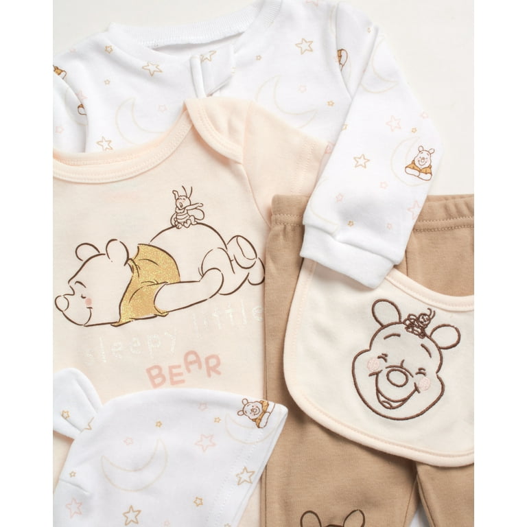 Disney Newborn Baby Layette Set - 7 Piece Mickey/Minnie Mouse & Winnie the  Pooh Bodysuit, Coveralls, Sweatpants, Hat, Gift Bag (0-6M)